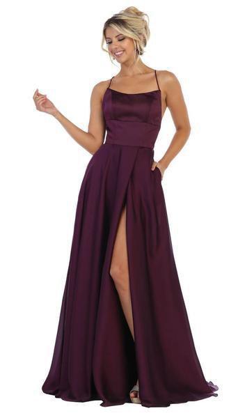 May Queen - Halter Neck Tie String Back A-Line Satin Gown MQ1642 - 1 pc Red in Size 2 Available CCSALE 6 / Eggplant