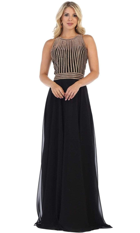 May Queen - Illusion Jewel A-Line Gown MQ1586 - 1 pc Dusty Rose In Size 8 Available CCSALE 8 / Dusty Rose