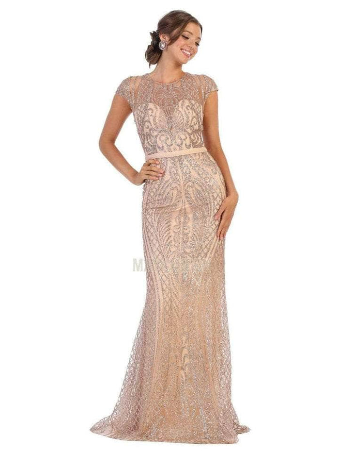May Queen - Illusion Jewel Sheath Evening Dress MQ1722 - 1 pc Dusty Blue In Size 16 Available CCSALE 12 / Mauve