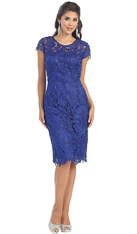 May Queen - Jewel Short Sleeves Scalloped Lace Cocktail Dress