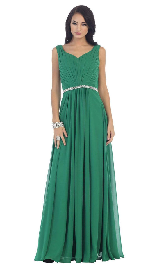 May Queen - Jeweled V-Neck Chiffon A-Line Prom Dress