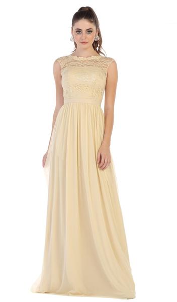 May Queen - Lace Cap Sleeve Bateau A-line Dress MQ1590 - 1 pc Champagne In Size 20 Available CCSALE 20 / Champagne