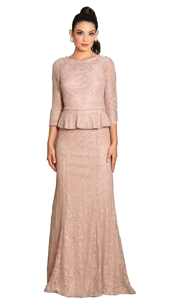 May Queen - Laced Illusion Bateau Peplum Evening Dress Special Occasion Dress M / Blush