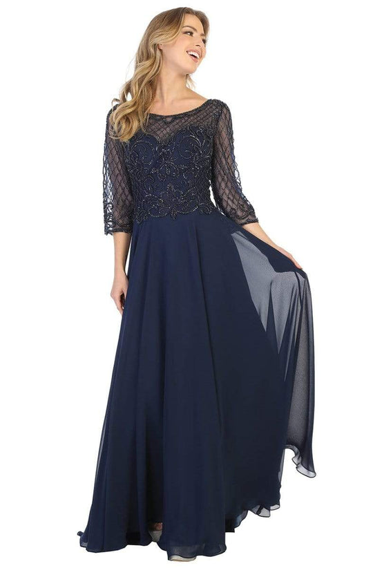 May Queen - Lattice Beaded Quarter Sleeve Dress RQ7821 - 1 pc Navy In Size 2XL Available CCSALE 2XL / Navy