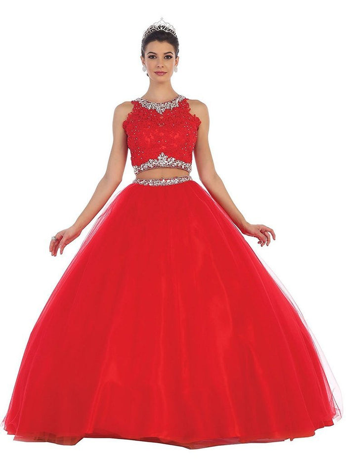 May Queen - LK-81 Two Piece Beaded Embellished Ballgown - 1 Pc Red in Size 4 Available CCSALE 4 / Red