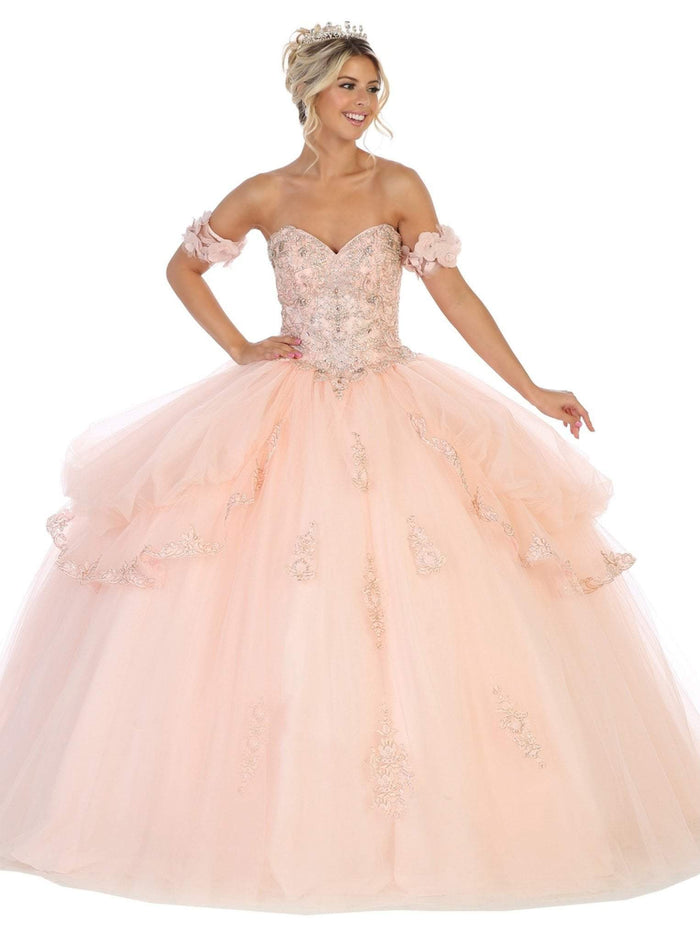 May Queen - LK120 Jeweled Sweetheart Bodice Ballgown Special Occasion Dress 2 / Blush