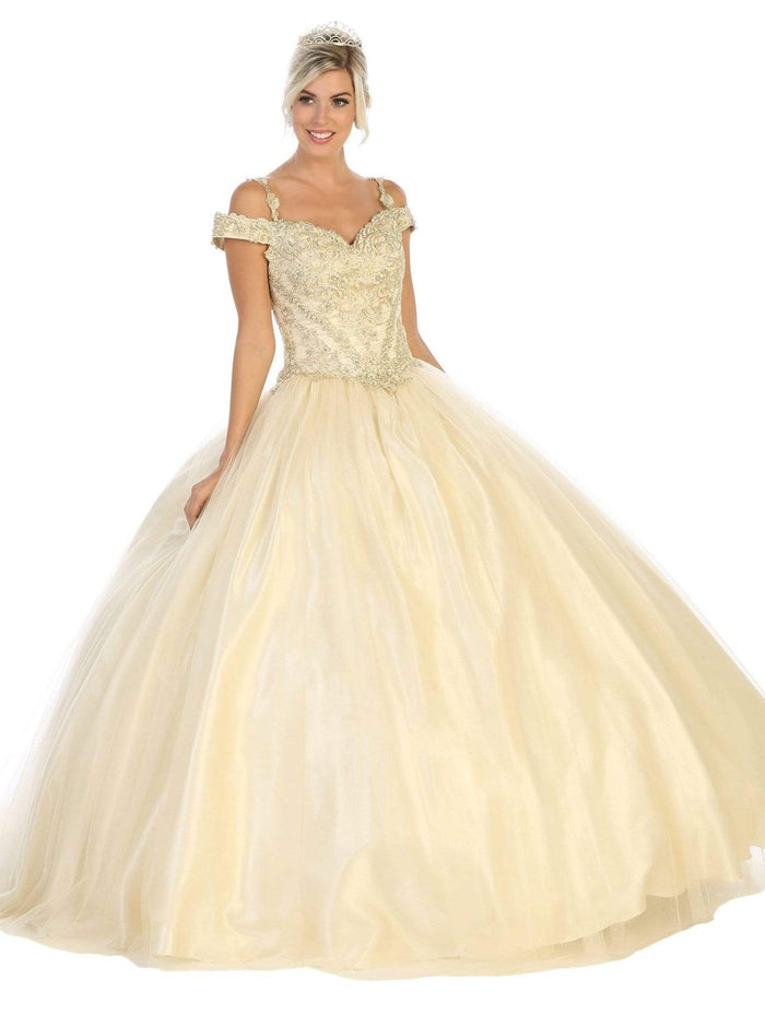 May Queen - LK127 Embellished Off-Shoulder Quinceanera Quinceanera Dresses 4 / Champagne