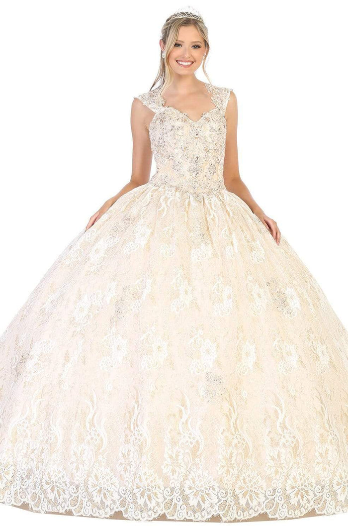 May Queen - LK131 Embroidered V-neck Ballgown Quinceanera Dresses 4 / Ivory/Gold