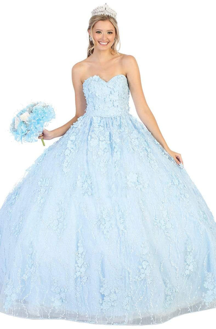 May Queen - LK140 Floral Applique Sweetheart Ballgown Quinceanera Dresses 4 / Baby-Blue
