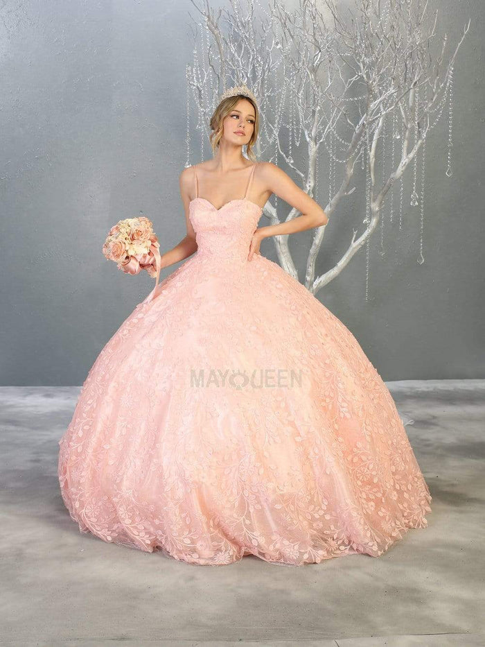 May Queen - LK150 Spaghetti Strap Embroidered Foliage Ballgown Quinceanera Dresses 4 / Blush