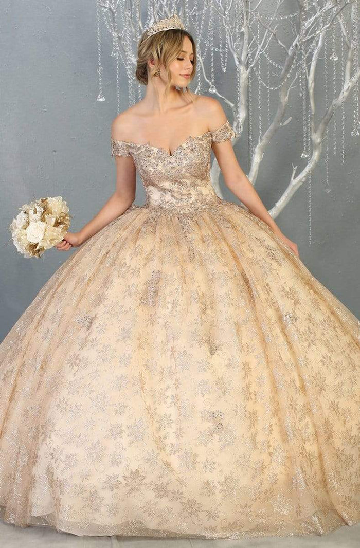 May Queen - LK152 Embellished Off-Shoulder Ballgown Quinceanera Dresses 4 / Champagne/Gold