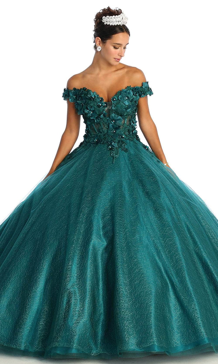 Deep Teal Off-Shoulder Ball Gown