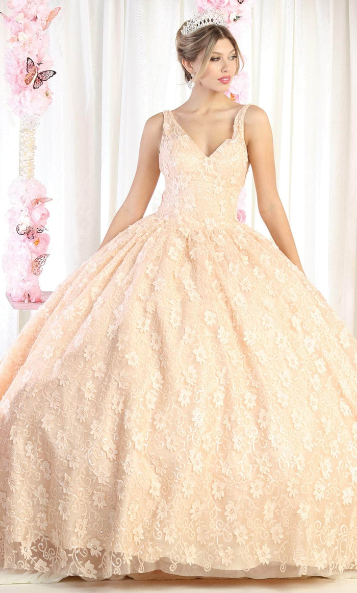 May Queen LK168 - Floral Lace Quinceanera Ballgown Ball Gowns 4 / Champagne