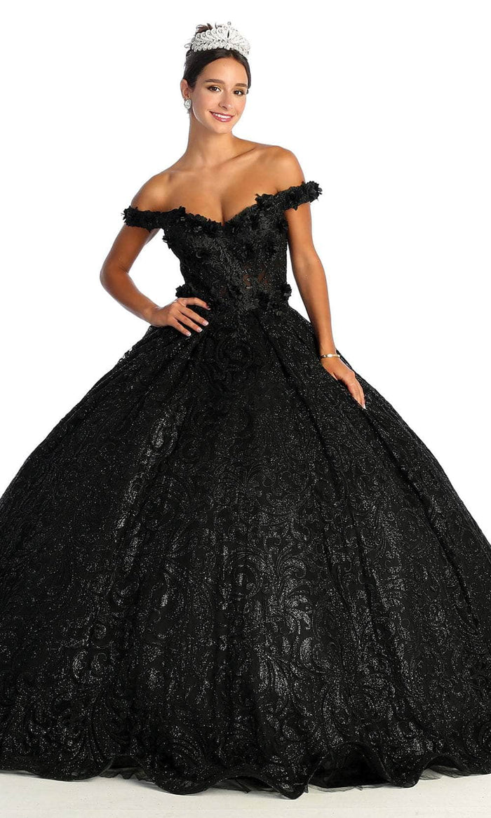 May Queen LK169 - Shimmering Off Shoulder A-Line Gown Ball Gowns 2 / Black