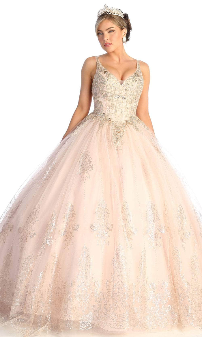 May Queen LK173 - Beaded V-Neck Quinceanera Dress Quinceanera Dresses 4 / Blush/Gold