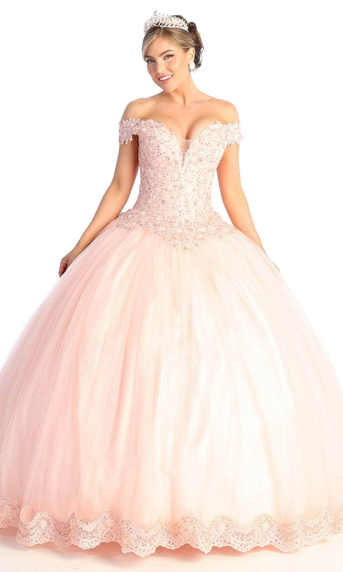 May Queen LK175 - Embroidered Bodice A-line Gown Prom Dresses 4 / Blush