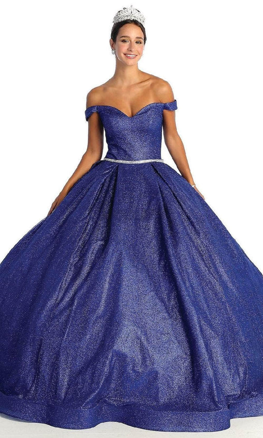 May Queen LK176 - Off Shoulder Glittered Ballgown
