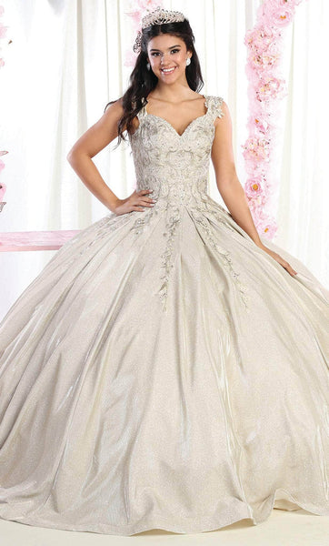 sachin and babi light blue dress Hot Pink and Champagne Quinceañera Dress – 3D Floral Lace & Crystal Beaded  Ball Gown main image 0