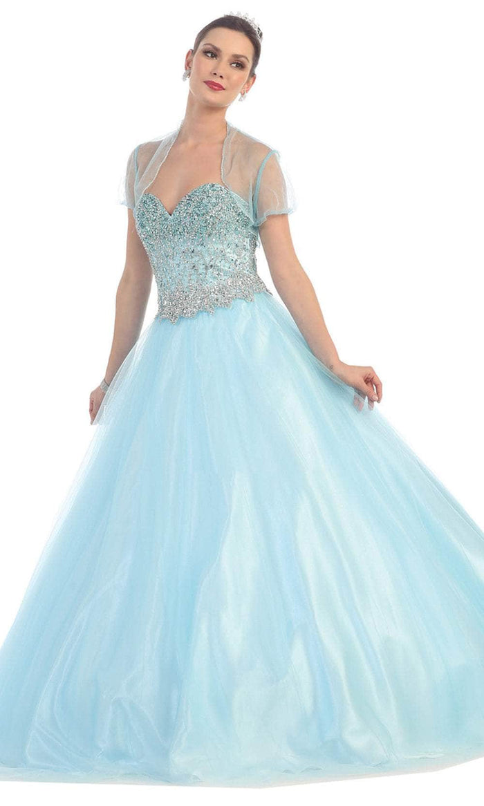 May Queen LK65 - Beaded Corset Bodice A-line Gown Prom Dresses 2 / Aqua