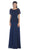 May Queen - MQ-1427 Short Sleeve Embroidered Bateau Neck A-line Evening Dress Special Occasion Dress M / Navy