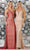 May Queen - MQ-1689 Beaded Plunging Illusion Inset Gown Evening Dresses 4 / Burgundy/Nude