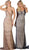 May Queen - MQ-1689 Beaded Plunging Illusion Inset Gown Special Occasion Dress 4 / Navy/Nude