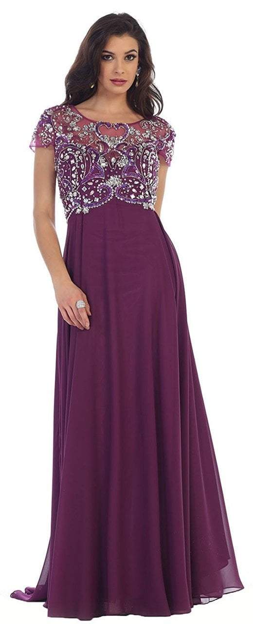 May Queen MQ1100 Embellished Scoop A-line Evening Gown - 1 pc Eggplant in size 5XL Available CCSALE 5XL / Eggplant