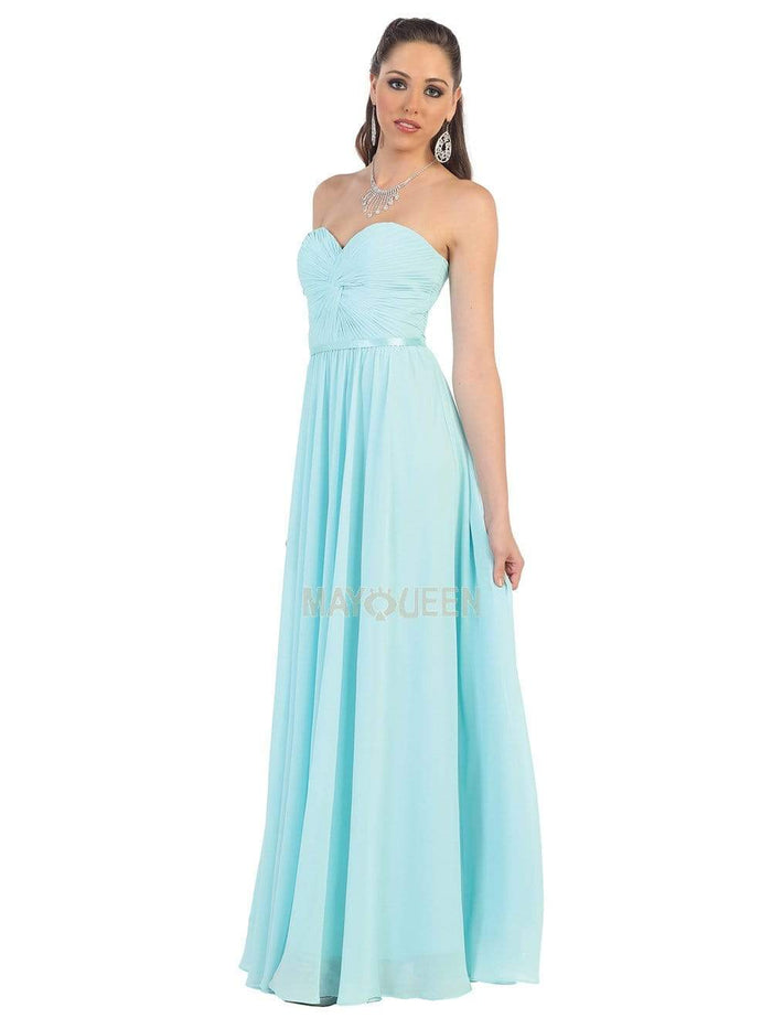 May Queen - MQ1145 Strapless Sweetheart Ruched Bodice A-Line Gown Bridesmaid Dresses 4 / Aqua