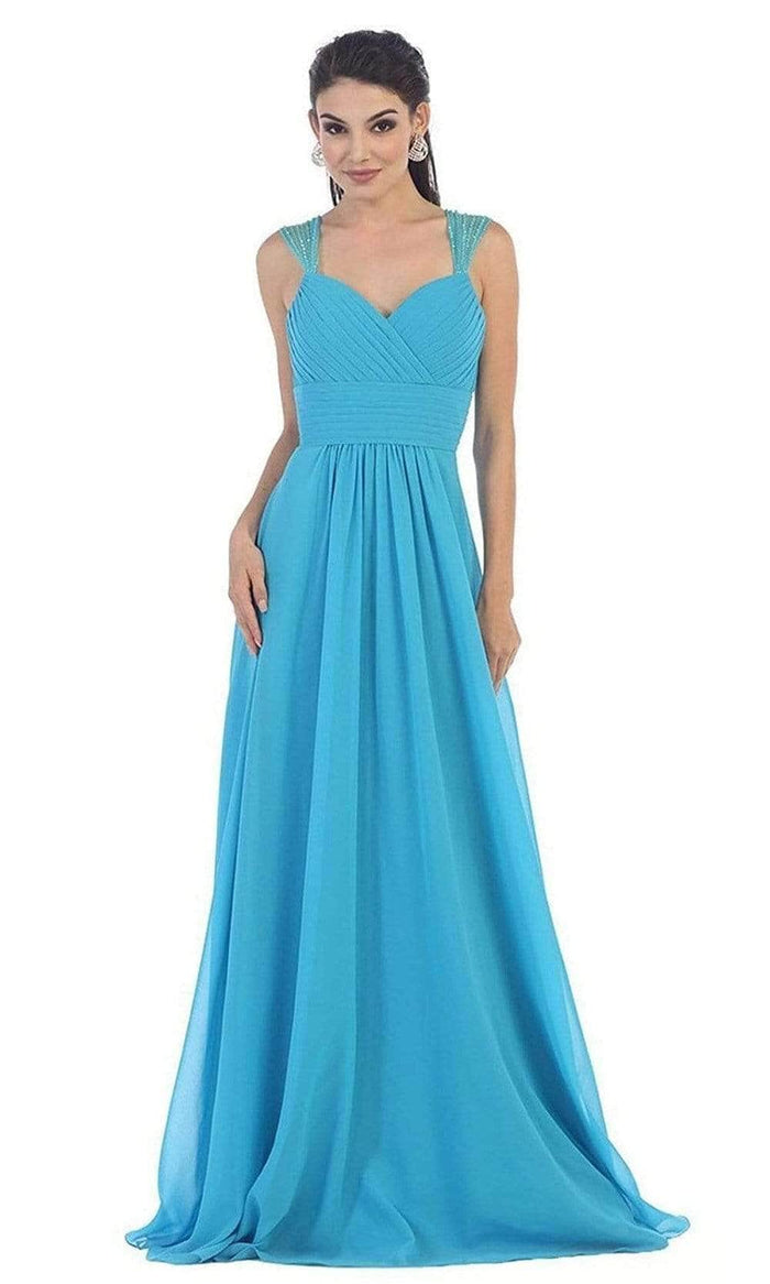 May Queen - MQ1275 Pleated Bodice Sweetheart Neck A-Line Dress Bridesmaid Dresses 4 / Turquoise