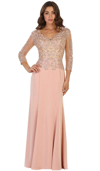 quarter length sleeve bridesmaid dresses A-Line Blushing Pink 3/4 Sleeves Mother of The Bride Dresses main image 0