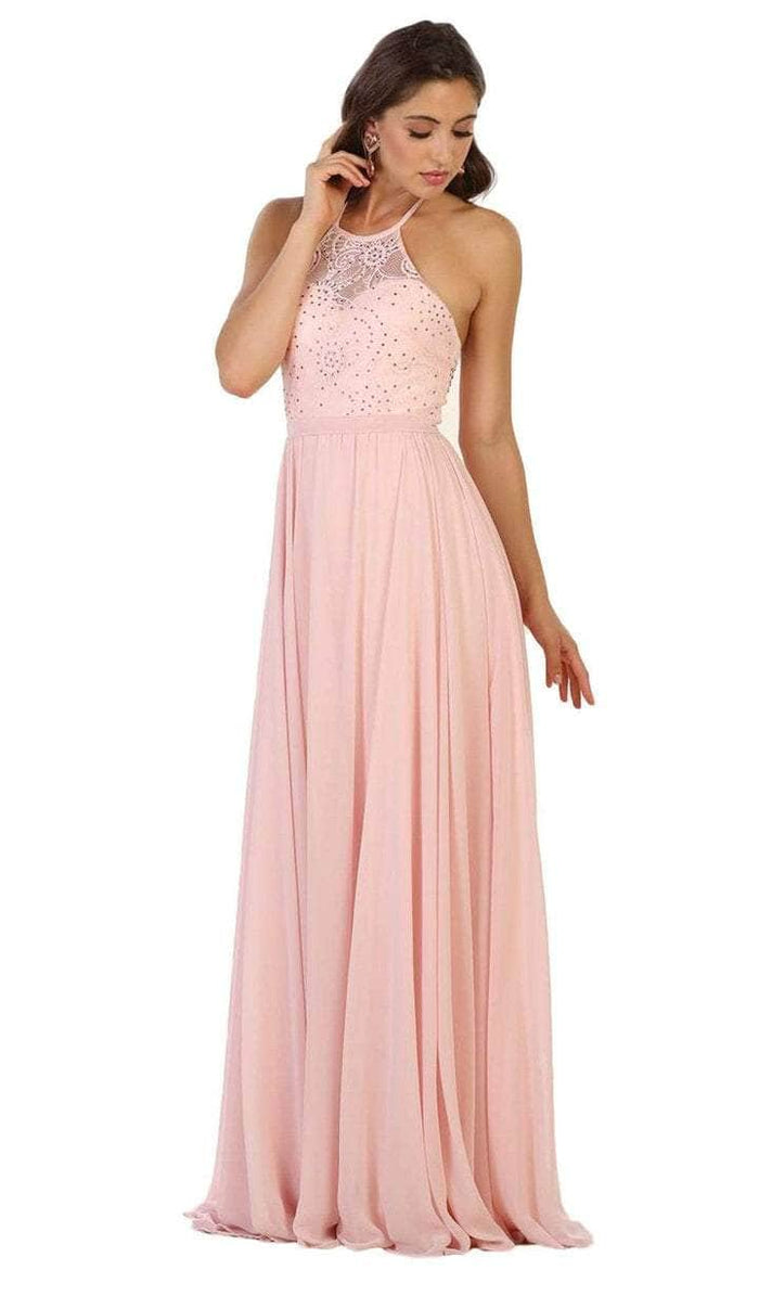 May Queen - MQ1507 Sleeveless Halter Neck Evening Dress - 1 pc Blush In Size 14 Available CCSALE 14 / Blush