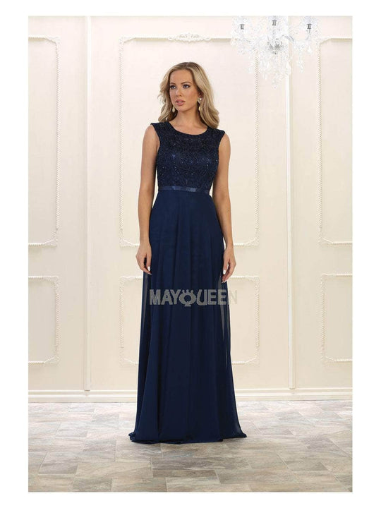 May Queen - MQ1519 Cap Sleeve Soutache Adorned A-Line Bridal Gown MQ1519 CCSALE 16 / Navy