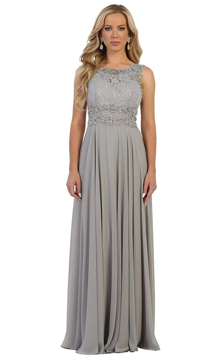 May Queen - MQ1539 Beaded Lace Scoop Prom Dress Bridesmaid Dresses 4 / Silver
