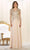 May Queen - MQ1549 Embroidered Long Sleeve Sheath Dress Mother of the Bride Dresses S / Champagne/ Gold