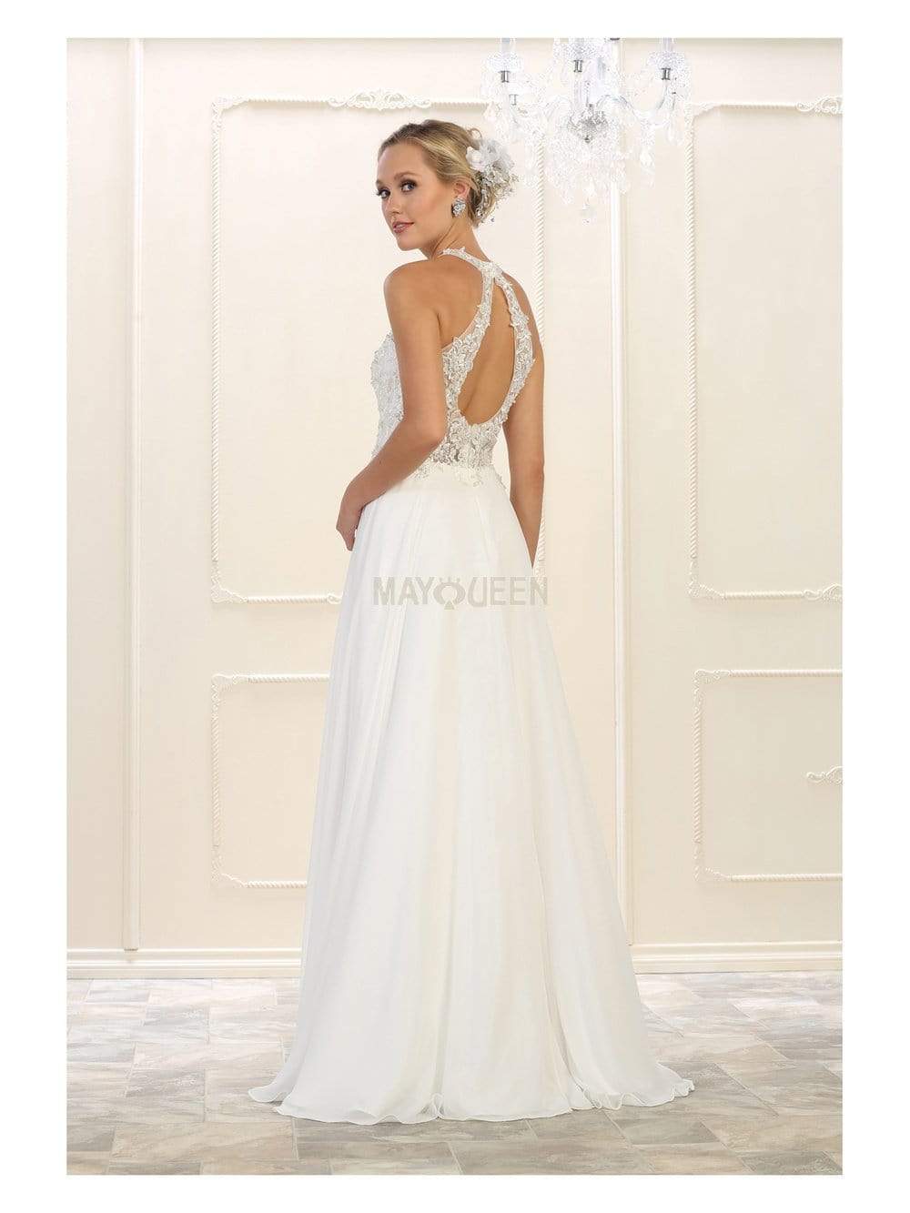 May Queen MQ1557 Embroidered Halter Neck Simple Prom Dress Couture