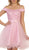 May Queen - MQ1565 Off Shoulder Beaded Tulle Cocktail Dress Cocktail Dresses