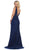 May Queen - MQ1582 Plunging Beaded Tri-Band High Slit Gown Special Occasion Dress