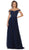May Queen - MQ1602 V Neck Lace Applique Chiffon Long Formal Dress Formal Gowns 2 / Navy