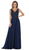 May Queen - MQ1610 Floral Applique V-neck A-line Dress Formal Gowns 4 / Navy