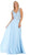 May Queen - MQ1610 Floral Applique V-neck A-line Dress Formal Gowns 4 / Sky-Blue