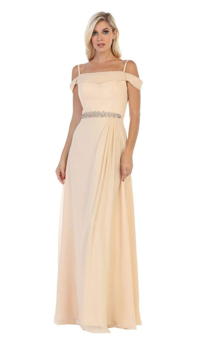May Queen - MQ1611 Pleated Square A-Line Evening Dress Bridesmaid Dresses 4 / Champagne