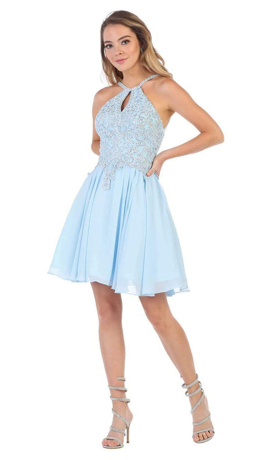 May Queen - MQ1614 Front Keyhole Halter Fit and Flare Cocktail Dress