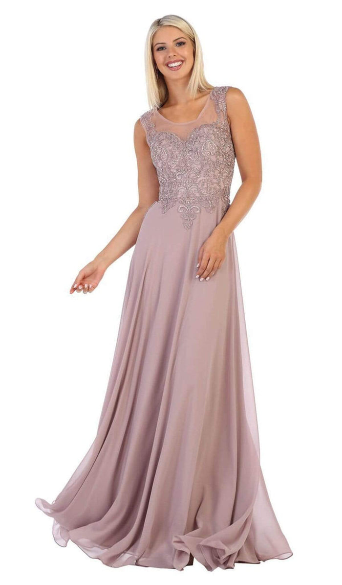 May Queen - MQ1620 Embellished Scoop Neck A-line Dress Bridesmaid Dresses 4 / Mauve