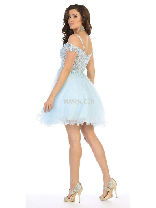 May Queen - MQ1668 Embroidered Deep Off-Shoulder A-line Dress