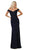 May Queen - MQ1675 Embellished Plunging Off-Shoulder Trumpet Dress Bridesmaid Dresses 4 / Navy