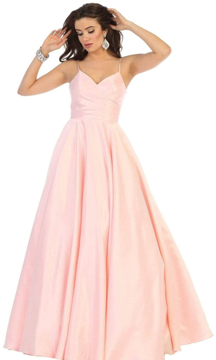 May Queen - MQ1678 Spaghetti Straps Corset Back Long Satin Gown Bridesmaid Dresses 2 / Blush