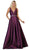 May Queen - MQ1683 Illusion Plunging Neck Sleeveless Satin A-Line Gown Bridesmaid Dresses 4 / Eggplant