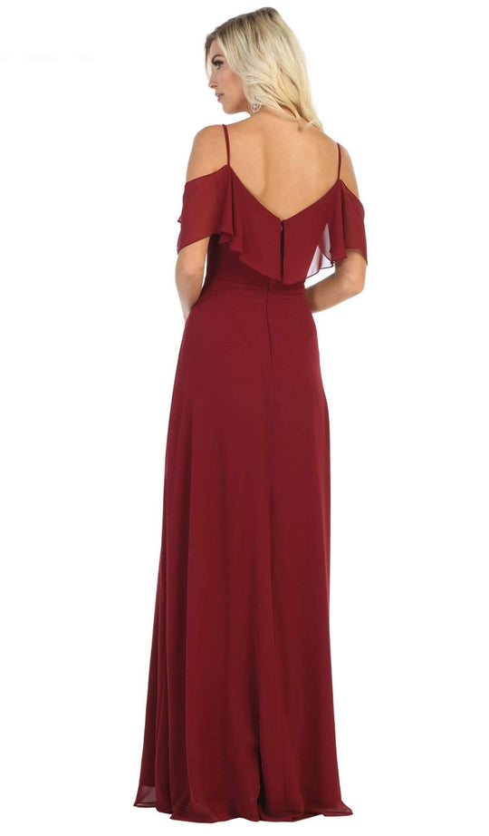 May Queen - MQ1686 Draping Off Shoulder Chiffon Long Dress