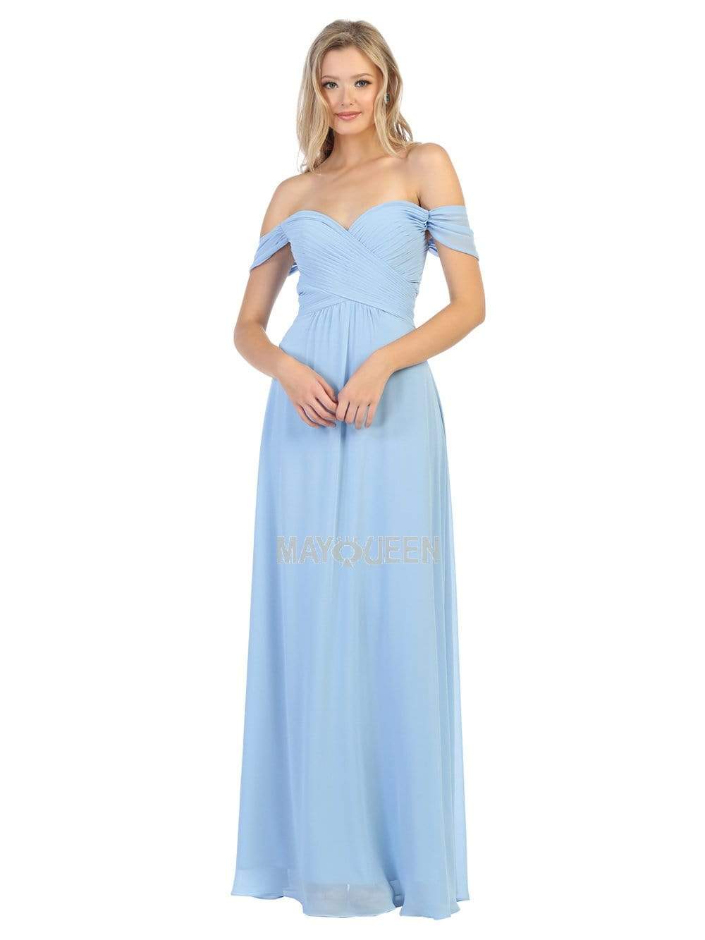 May Queen - MQ1711 Draped Off Shoulder Chiffon A-Line gown – Couture Candy