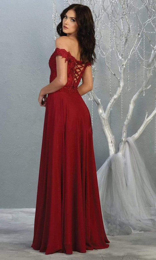 May Queen - MQ1714 Appliqued Sheer Corset Chiffon Dress